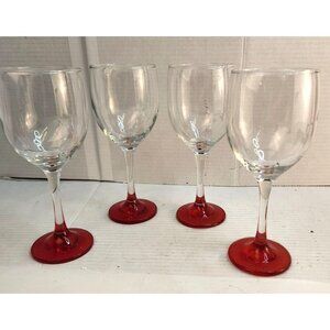 Set Of 2 Clear Long Streamed Wine Glasses With Red Base